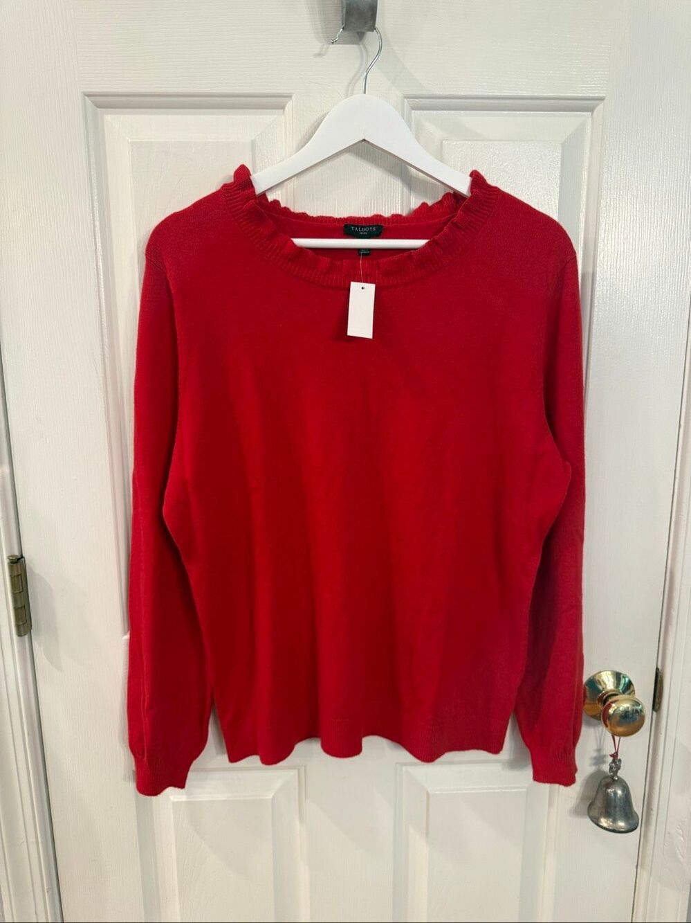 Talbots Red Ruffle Neck Sweater in Holiday Red sz LP NWT